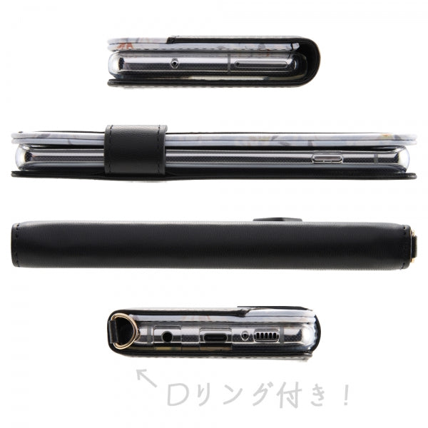 手帳型レザーケース 花柄 ハンドストラップ付
