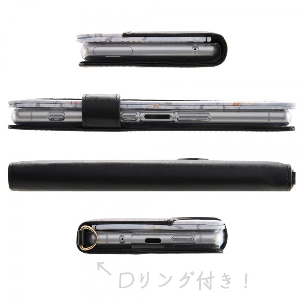 手帳型レザーケース 花柄 ハンドストラップ付