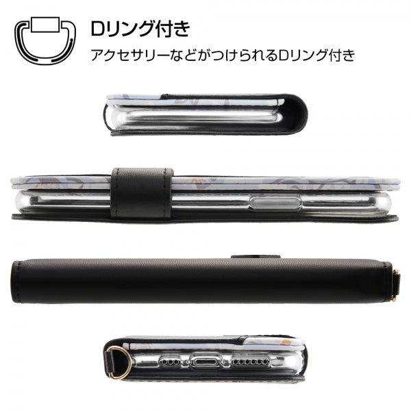 手帳型レザーケース 花柄 ハンドストラップ付