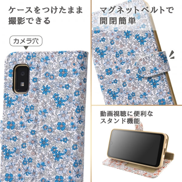 耐衝撃 手帳型ケース クリアポケット ハンドストラップ ルーペ付 花柄