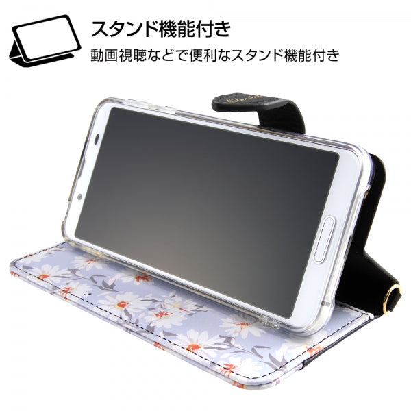 手帳型レザーケース 花柄 ハンドストラップ付