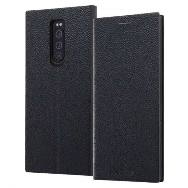 耐衝撃 手帳型レザーケース TETRA サイドマグネット / ブラック