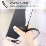 手帳型レザーケース 花柄 ハンドストラップ付