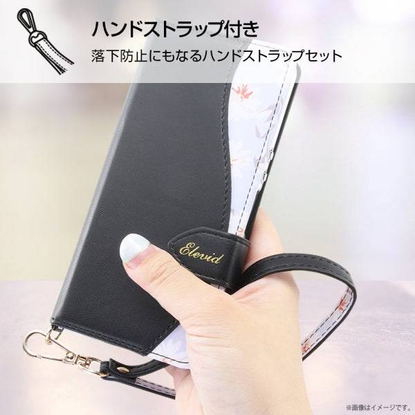 手帳型レザーケース 花柄 ハンドストラップ付
