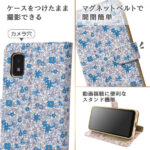 耐衝撃 手帳型ケース クリアポケット ハンドストラップ ルーペ付 花柄