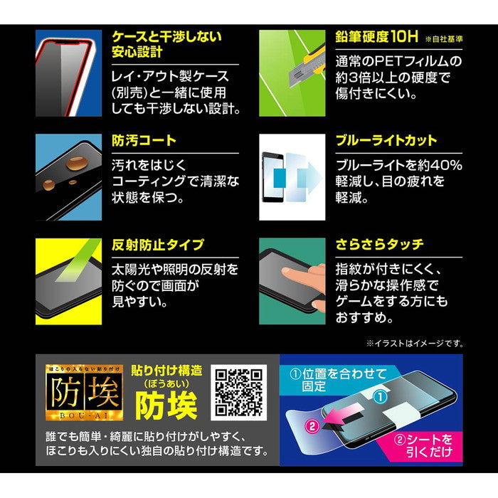 ガラスフィルム 防埃 10H ブルーライトカット 反射防止