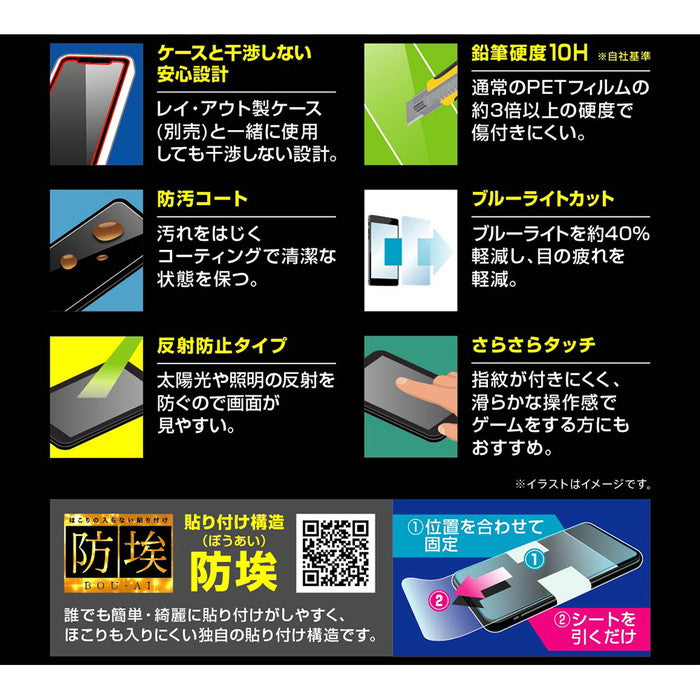 ガラスフィルム 防埃 10H ブルーライトカット 反射防止