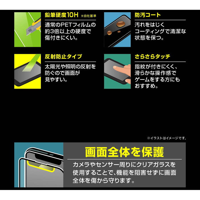 ガラスフィルム 10H 全面保護 反射防止/ブラック