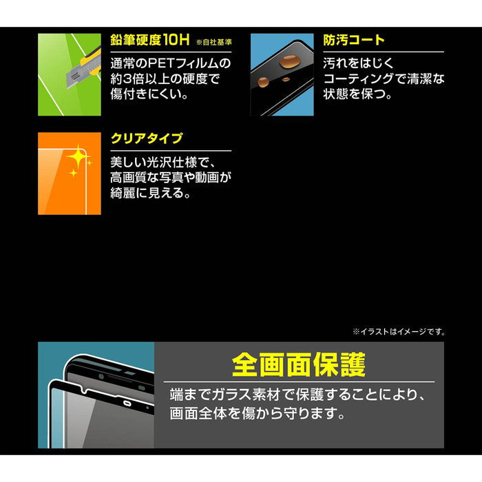 ガラスフィルム 全面保護 10H 光沢/ブラック