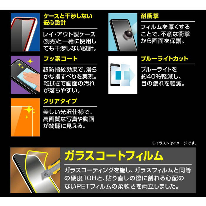 フィルム 10H ガラスコート 衝撃吸収 ブルーライトカット 光沢