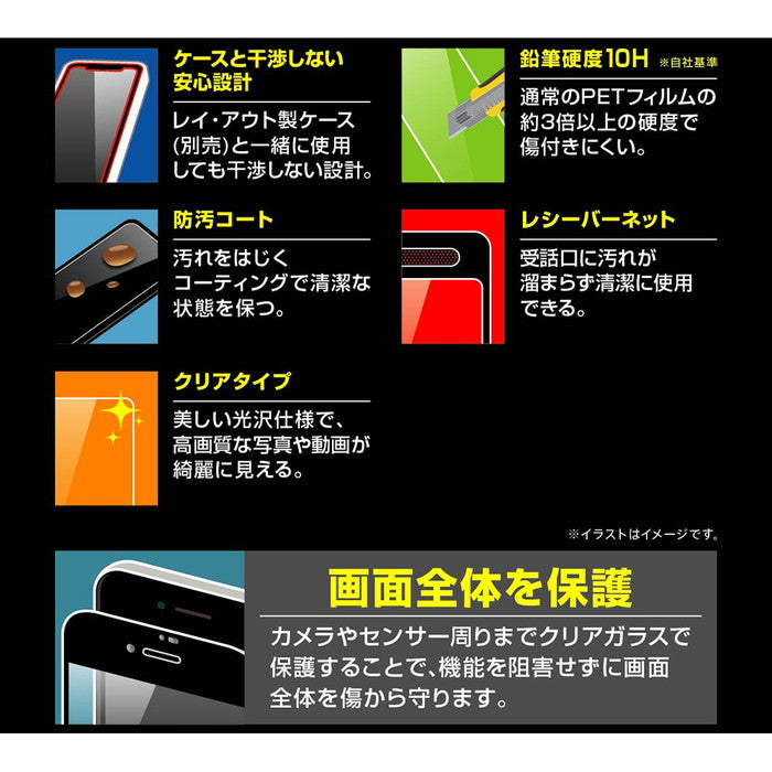 ガラスフィルム 10H 全面保護 光沢 レシーバーネット付