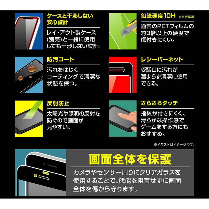 ガラスフィルム 10H 全面保護 反射防止 レシーバーネット付