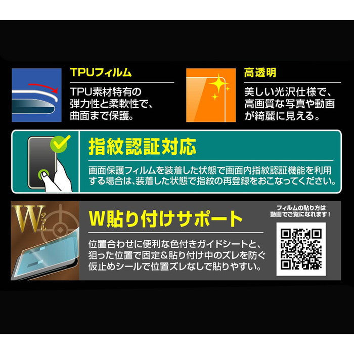 フィルム W貼り付けサポート TPU 光沢 フルカバー 衝撃吸収 指紋認証対応