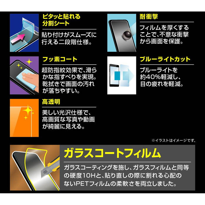 フィルム 10H ガラスコート 衝撃吸収 ブルーライトカット 光沢