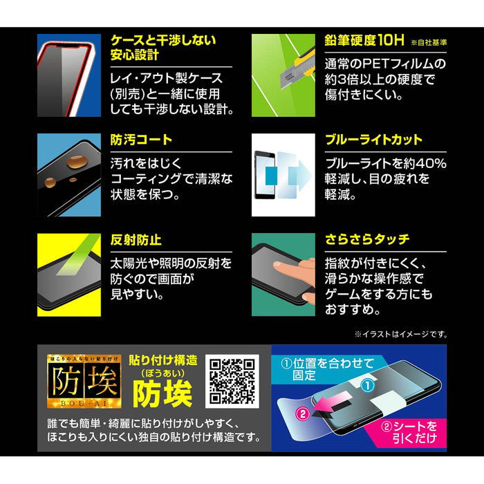 ガラスフィルム 防埃 10H ブルーライトカット 反射防止