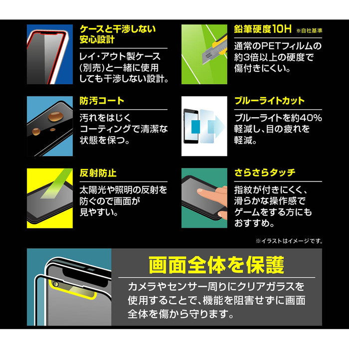 ガラスフィルム 10H 全面保護 ブルーライトカット 反射防止