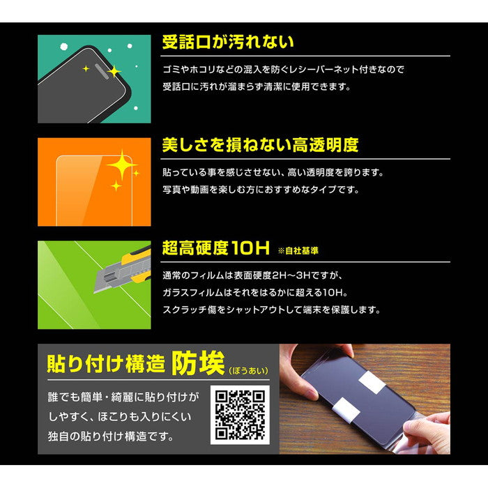ガラスフィルム 防埃 10H 光沢 レシーバーネット付
