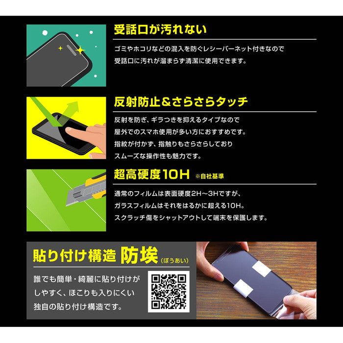 ガラスフィルム 防埃 10H 反射防止 レシーバーネット付