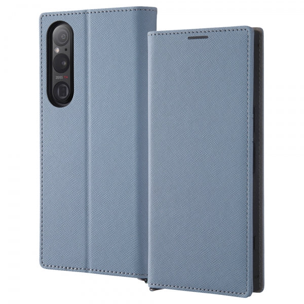 耐衝撃 手帳型レザーケース KAKU Durable / ブルー/ライトグレー