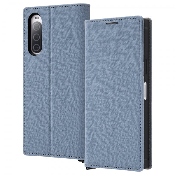 耐衝撃 手帳型レザーケース KAKU Durable / ブルー/ライトグレー