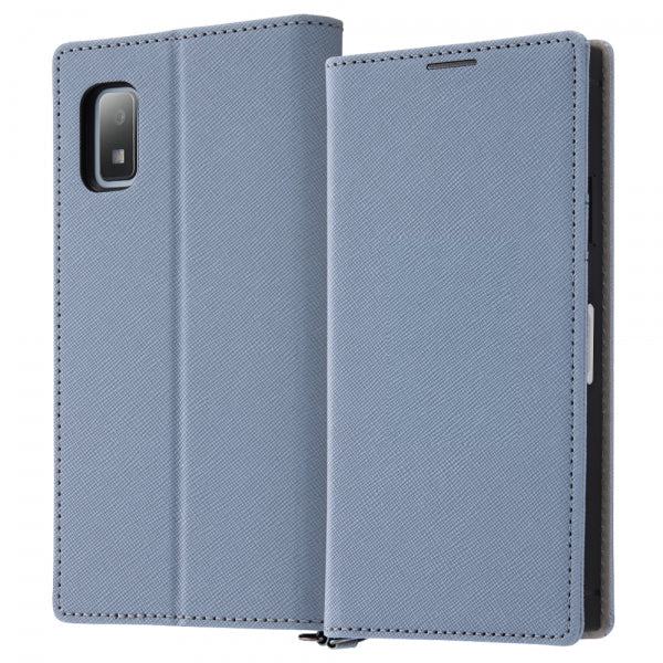 耐衝撃 手帳型レザーケース KAKU Durable / ブルー/ライトグレー