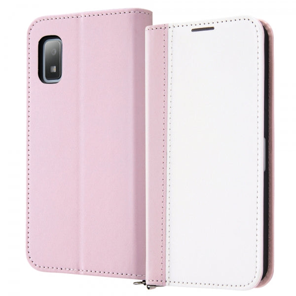 耐衝撃 手帳型レザーケース Noble / ホワイト/ピンク