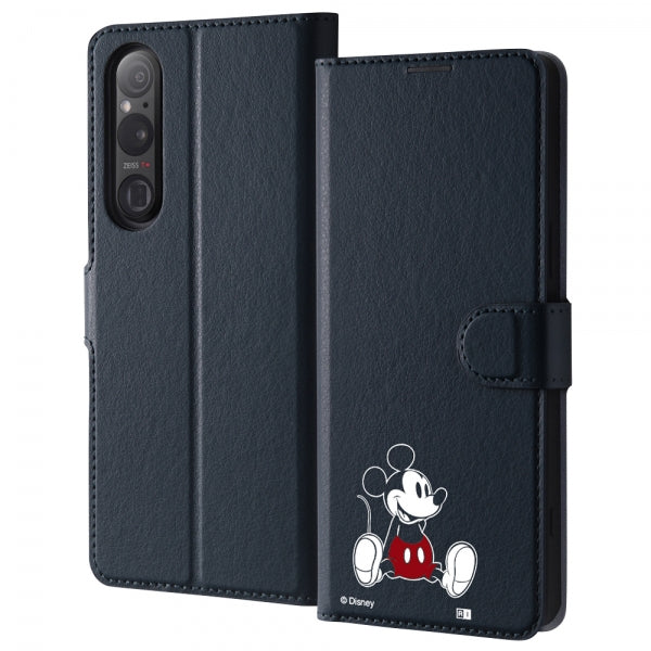 『ディズニーキャラクター』/耐衝撃 手帳型レザーケースマグネット / ミッキーマウス_sitting