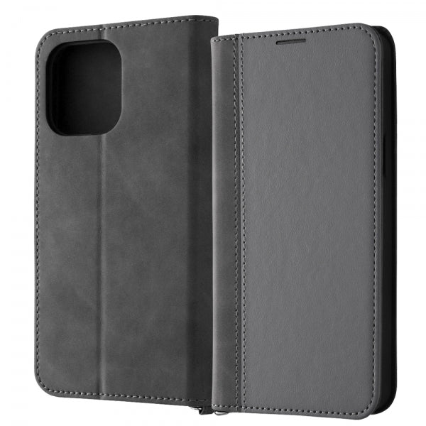 耐衝撃 手帳型レザーケース Noble / グレー/ブラック