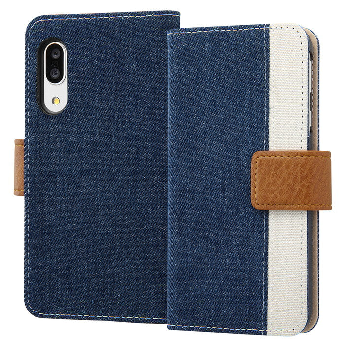 ケース 手帳型 デニム 帆布 ファブリックケース Canvas Line / インディゴブルー