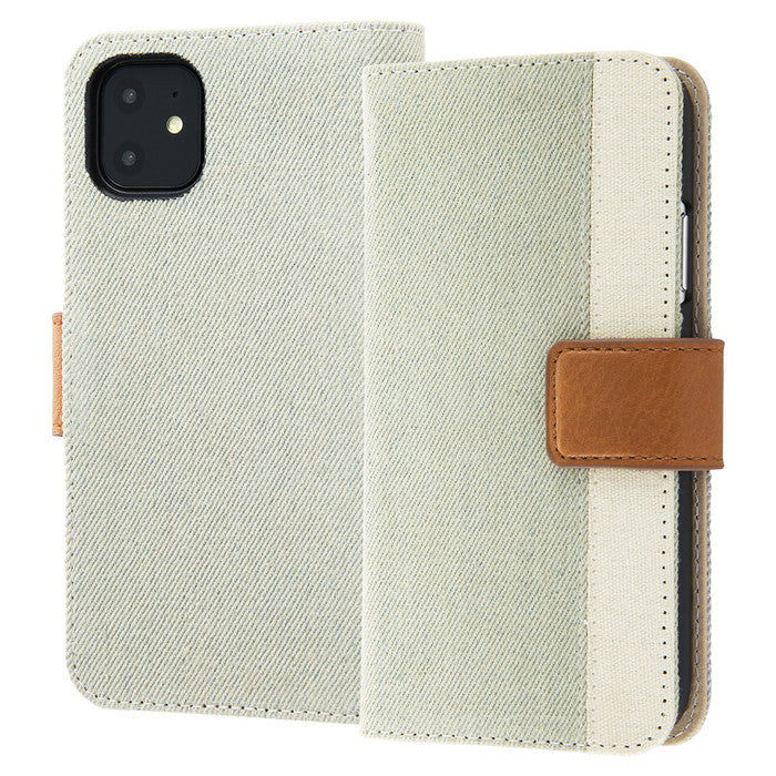 手帳型ファブリックケース デニム＆帆布 Canvas Line / アイスブルー