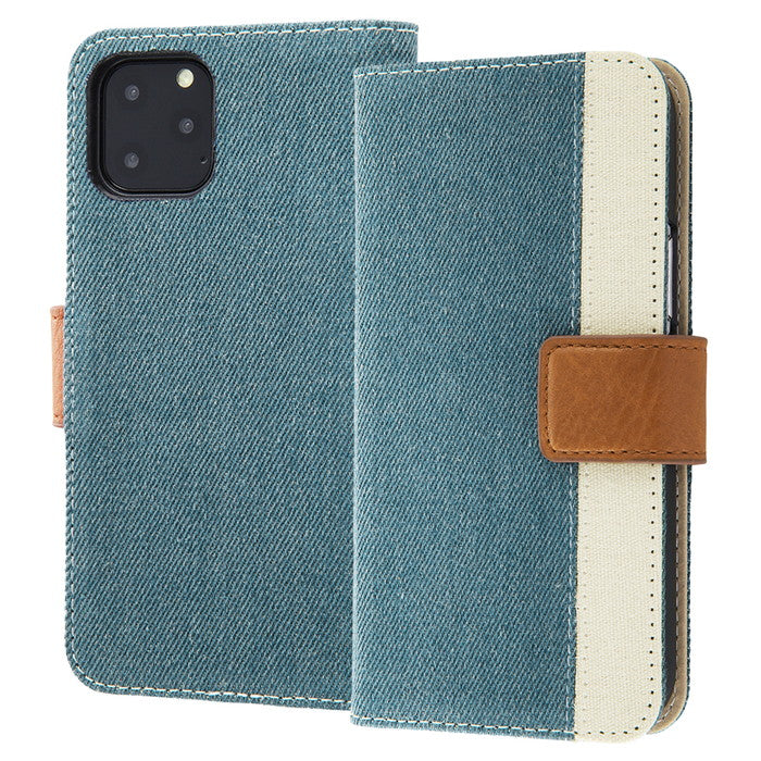 手帳型ファブリックケース デニム＆帆布 Canvas Line / ライトブルー