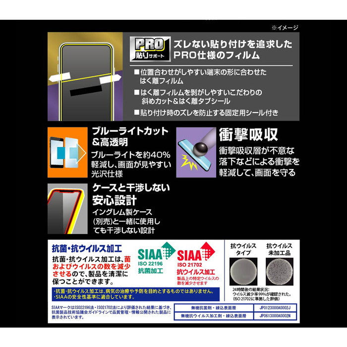 フィルム プロ貼りサポート 衝撃吸収 ブルーライトカット 光沢 抗菌・抗ウイルス