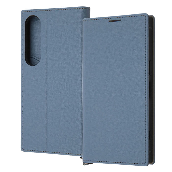 耐衝撃 手帳型レザーケース KAKU Durable / ブルー/ライトグレー