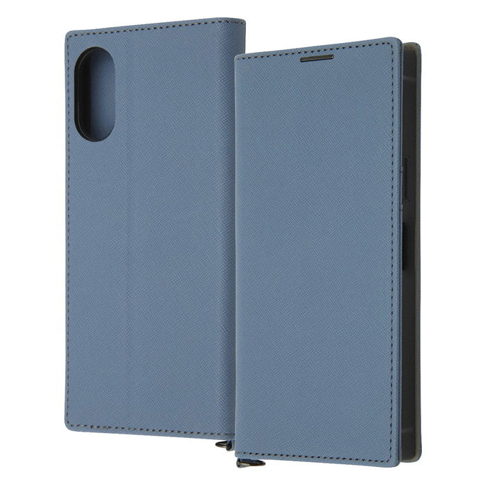 耐衝撃 手帳型レザーケース KAKU Durable / ブルー/ライトグレー