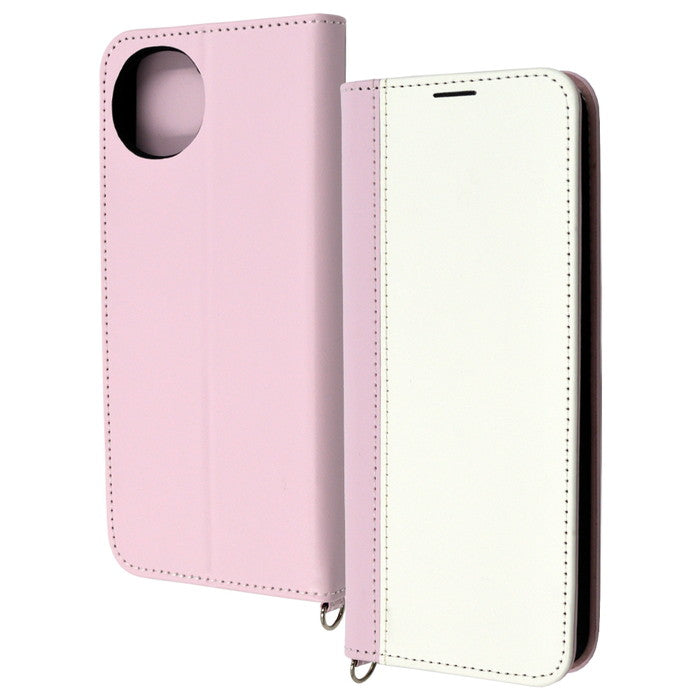 耐衝撃 手帳型レザーケース Noble / ホワイト/ピンク