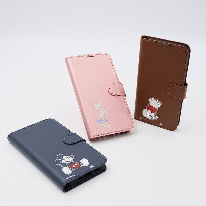 ディズニー / 衝撃吸収 マグネットベルト シンプル 手帳型レザーケース