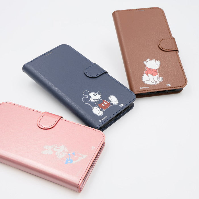 ディズニー / 衝撃吸収 マグネットベルト シンプル 手帳型レザーケース