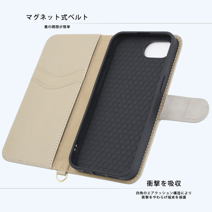 Raffine 耐衝撃 マグネットベルト ハンドストラップ付き さらさら ムラ染め 手帳型レザーケース