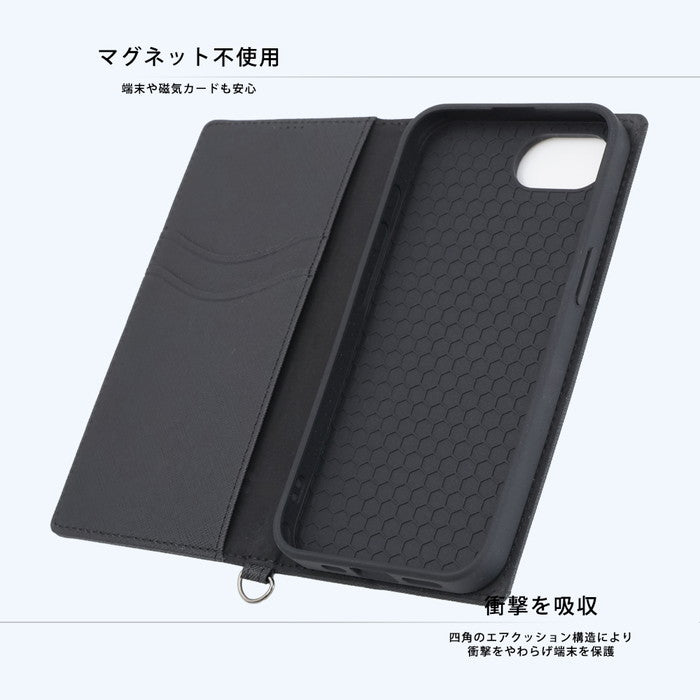 Durable 耐衝撃 マグネット不使用 シンプル スクエア 手帳型レザーケース
