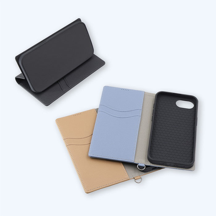Durable 耐衝撃 マグネット不使用 シンプル スクエア 手帳型レザーケース