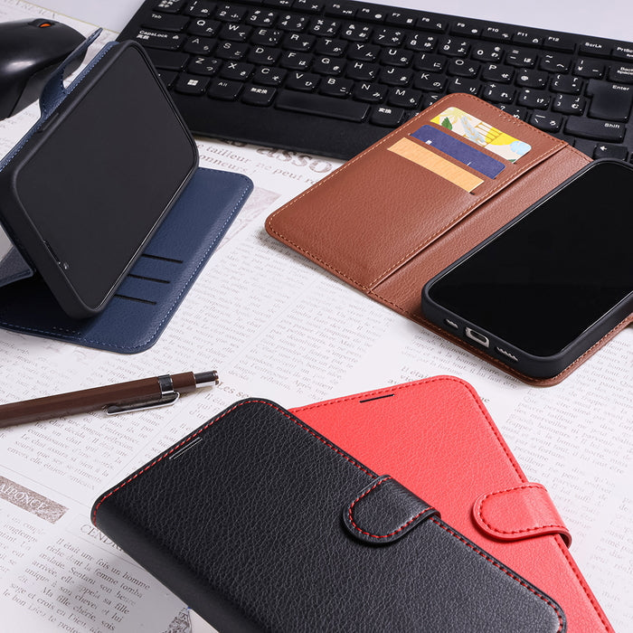 手帳型レザーケース シンプル マグネット