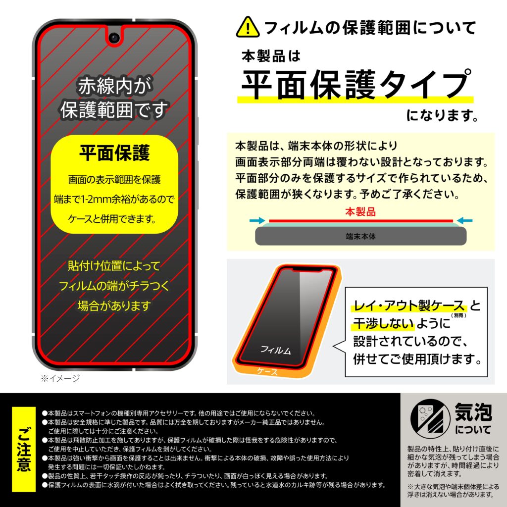 ガラスフィルム マルチケースフィット ブルーライトカット 高透明 指紋認証対応