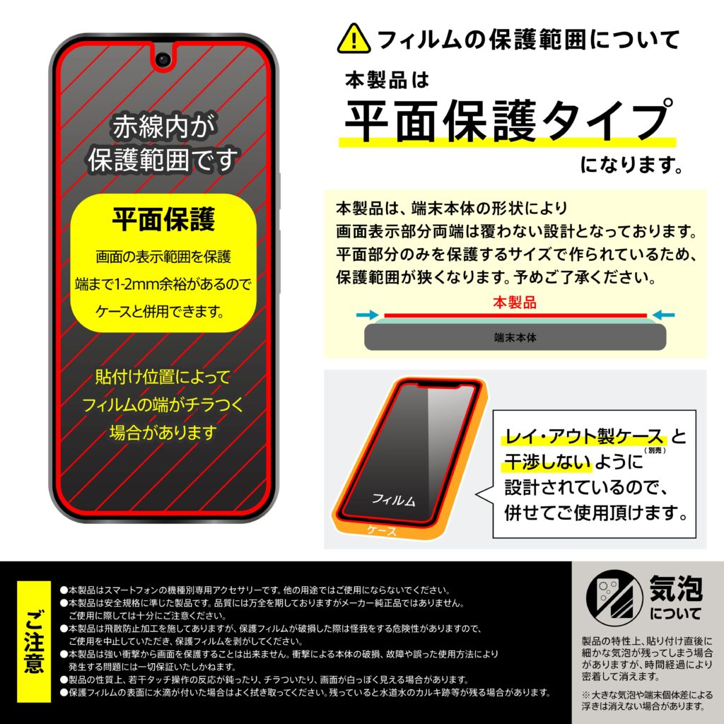 ガラスフィルム マルチケースフィット 高透明 指紋認証対応