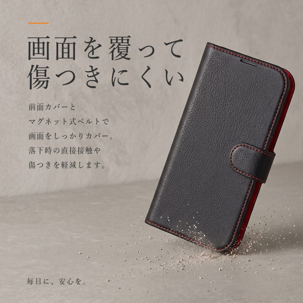 手帳型レザーケース シンプル マグネット